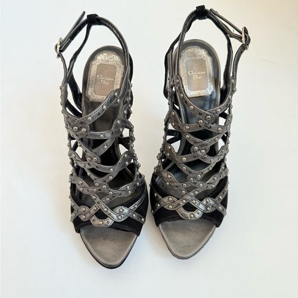 Christian Dior Black Grey Gunmetal Suede Leather Caged Runway 2009 Sandals EU37 - Picture 6 of 15